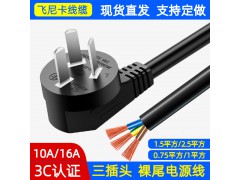 三3芯电源线插头带线国标大功率10A/16A单头裸尾0.75/1.5/2.5平方图1