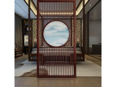 东阳木雕新中式屏风隔断实木花格玄关客厅木质办公室格栅镂空沙画