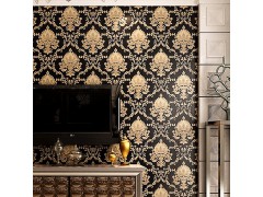 欧式奢华黑色大马士革墙纸立体深压纹客厅电视背景墙纸酒店壁纸