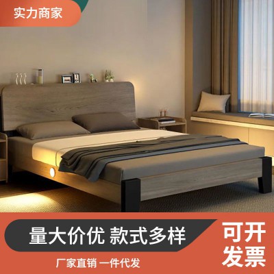 实木床简约现代双人床主卧1.8出租房经济型大床1.5米单人1.2m床架