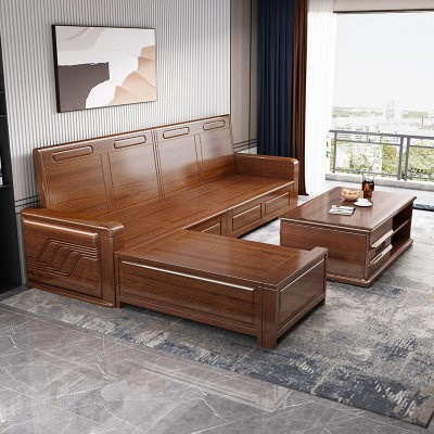 新中式实木沙发厂家直销多人可拆洗布艺客厅红檀木奢贵妃沙发组合图3