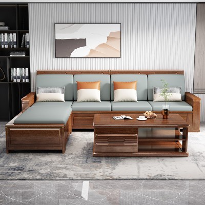 新中式实木沙发厂家直销多人可拆洗布艺客厅红檀木奢贵妃沙发组合图4