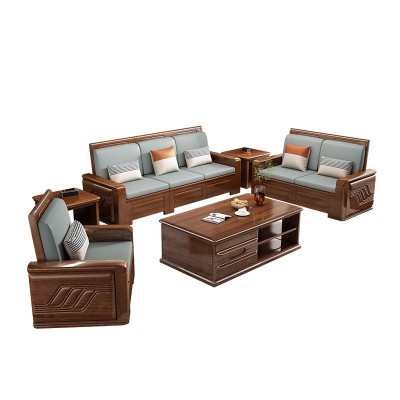 新中式实木沙发厂家直销多人可拆洗布艺客厅红檀木奢贵妃沙发组合图5