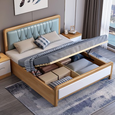 实木床1.5米单人床现代简约1.8米双人主卧抽屉储物气压高箱婚床图2