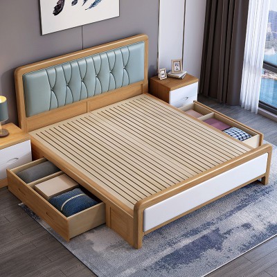 实木床1.5米单人床现代简约1.8米双人主卧抽屉储物气压高箱婚床图3