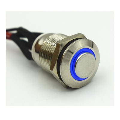 12MM金属按钮开关 复位带灯高头防水加焊工成品带线 电脑启动开关