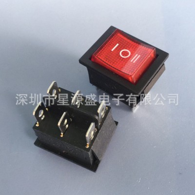 KCD4红色带灯 3档6脚 三档六脚 16A电源 翘板 船型开关 双刀双掷
