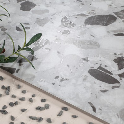 网红彩色大颗粒水磨石瓷砖800×800地板砖仿古客厅灰色室内工装