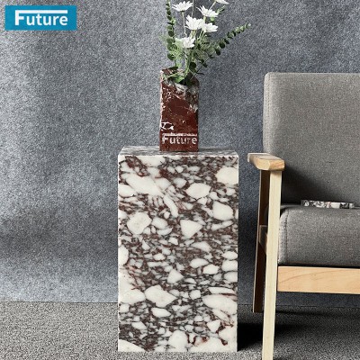 简约轻奢紫色天然大理石角几现代茶几沙发边柜边几方几卡紫边桌