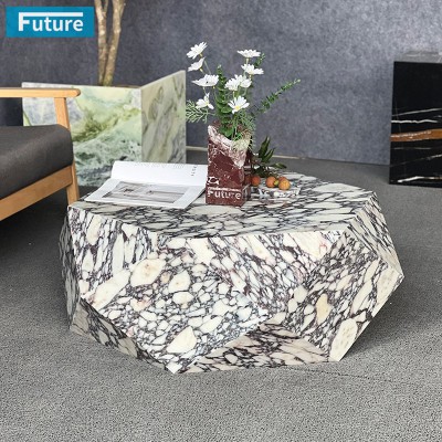 意式轻奢卡紫大理石茶几创意现代异形茶桌客厅办公室极简咖啡桌