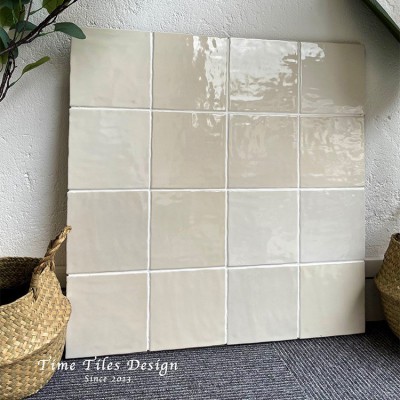 时光日式奶白波浪面瓷砖轻法式清新奶黄色正方形厨房卫生间墙砖