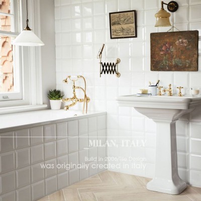 小白砖 北欧面包砖斜边小方砖150x150白色瓷砖厨房墙面砖釉面砖