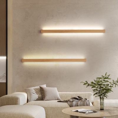 线条简约实木长条壁灯镜前灯背景墙灯酒店门厅卧室床头LED实木灯图2