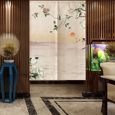 门帘家用隔断帘装饰卧室布艺卫生间厨房门帘防油烟免打孔中式布帘图3