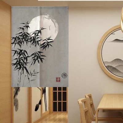 门帘家用隔断帘装饰卧室布艺卫生间厨房门帘防油烟免打孔中式布帘图1