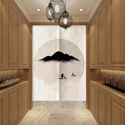 门帘家用隔断帘装饰卧室布艺卫生间厨房门帘防油烟免打孔中式布帘图4