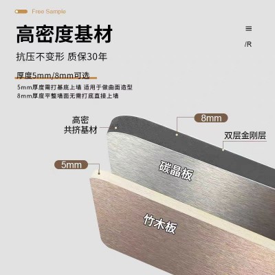 碳晶板PET质感金属木饰面板竹炭纤维不锈钢镜面金属木饰面护墙板