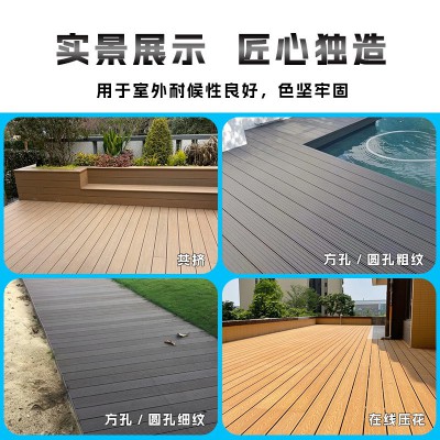 户外木纹二代共挤圆孔木塑地板庭院露营自铺防腐WPC室外塑木地板图3