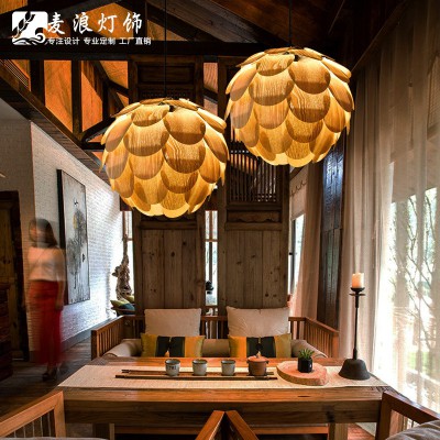 东南亚木皮吊灯酒店客栈吧台工程餐厅吊灯卧室客厅灯创意中式灯具图4