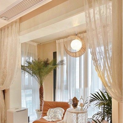 亚马逊新款手工编织麻绳简约日式月亮吊灯室内民宿侘寂风吊灯厂家图2