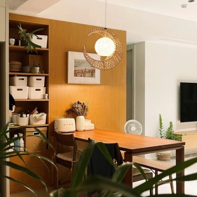 亚马逊新款手工编织麻绳简约日式月亮吊灯室内民宿侘寂风吊灯厂家图1