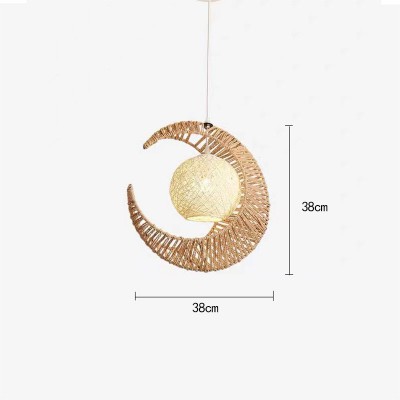 亚马逊新款手工编织麻绳简约日式月亮吊灯室内民宿侘寂风吊灯厂家图5