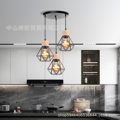 新款北欧现代简约餐厅吊灯轻奢客厅灯具卧室书房原木三头灯饰厂家图2