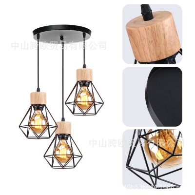 新款北欧现代简约餐厅吊灯轻奢客厅灯具卧室书房原木三头灯饰厂家图4