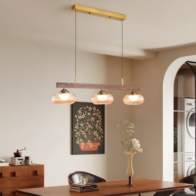 中古风餐厅吊灯美式复古实木感全光谱护眼灯餐桌吧台氛围感灯图2