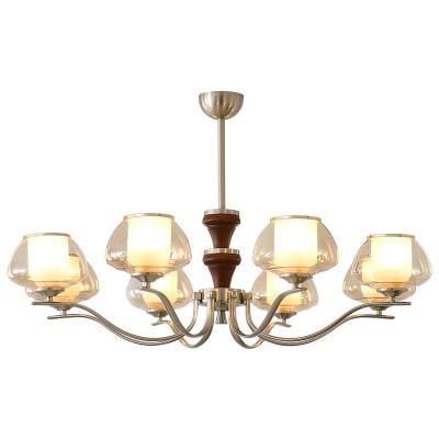 法式客厅吊灯中古胡桃木色卧室灯美式复古餐厅主灯新中式魔豆吊灯图5