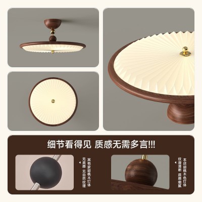 中古风主卧百褶吸顶吊灯日式美式复古胡桃木纹色新中式卧室房间灯图3