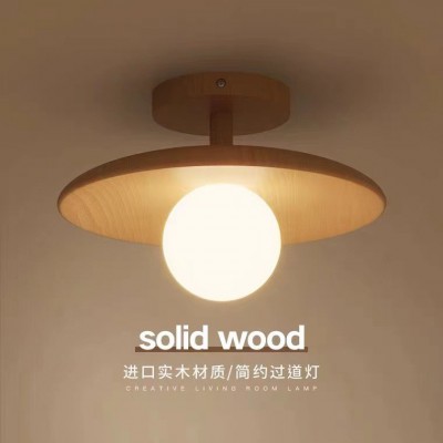 北欧原木风吸顶过道灯简约个性阳台灯走廊玄关灯木质灯具图3