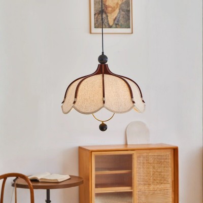 法式中古花瓣吊灯复古实木餐厅茶室灯侘寂风创意主卧吊线布艺灯具图2
