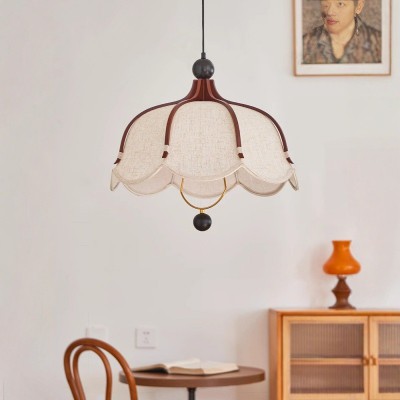 法式中古花瓣吊灯复古实木餐厅茶室灯侘寂风创意主卧吊线布艺灯具图5