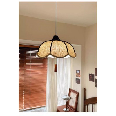 茶栗法式中古布艺吊灯美式复古南洋风餐厅灯设计师高级感卧室吊灯