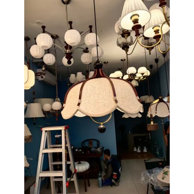 茶栗法式中古布艺吊灯美式复古南洋风餐厅灯设计师高级感卧室吊灯图5