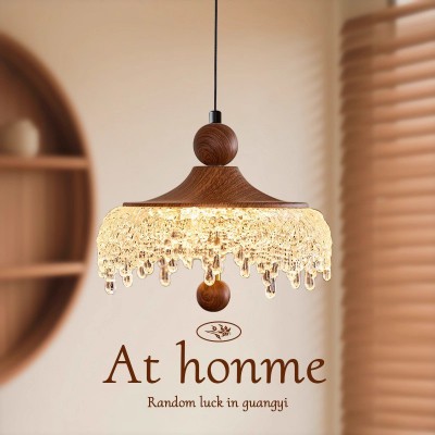法式中古风餐厅吊灯复古胡桃木色水滴床头吊灯走廊阳台玄关灯具