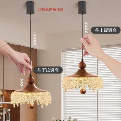 法式中古风餐厅吊灯复古胡桃木色水滴床头吊灯走廊阳台玄关灯具图4