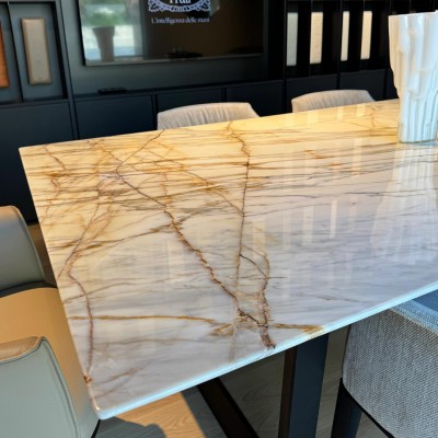 鱼肚金天然大理石板材地面别墅背景墙外墙石材楼梯岛台橱柜面台