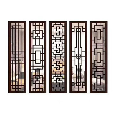 仿古风木纹铝窗花餐厅酒店室内装饰格子屏风隔断造型铝雕花批发图5
