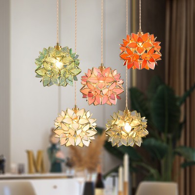 美式手工玻璃灯ins少女心卧室床头灯田园玄关过道儿童房花瓣吊灯