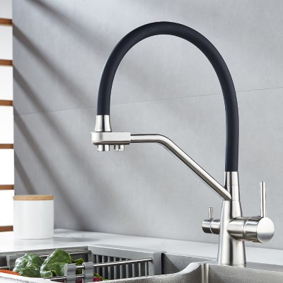 跨境全铜厨房水龙头冷热洗菜盆洗碗池水槽万向旋转三合一净水龙头